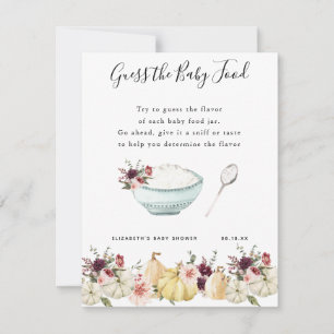 Carte Devinez la nourriture pour bébés   Jeu Baby shower