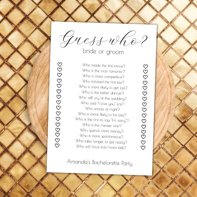Carte Devinez Qui Marié Ou Groom Bachelorette Partie (guess who bride or groom bachelorette party game she said he said bridal shower)