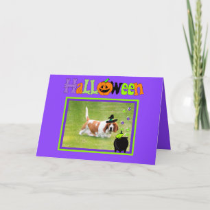 Carte d'Halloween amusante avec Hound/Basset, Frog