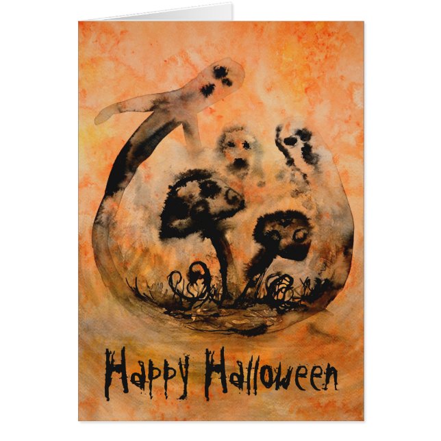 Carte d'Halloween aux champignons fantômes (Devant)