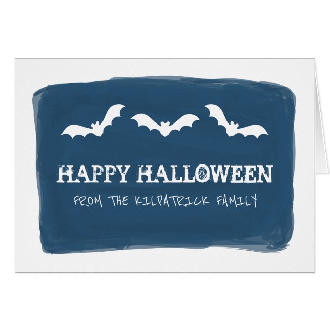 Carte d'Halloween Blue White Watercolor Bats (Devant horizontal)