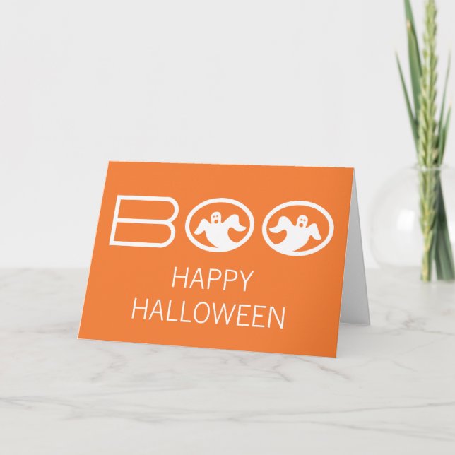 Carte d'Halloween Boo Ghosts, orange et blanc (Devant)