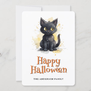 Carte d'Halloween Chat Noir Cute