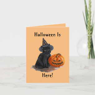 Carte d'Halloween Chat Sorcière vintage