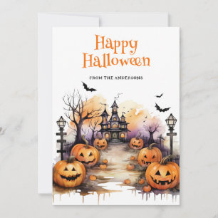 Carte d'Halloween Citrouille Watercolor