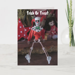 Carte d'Halloween Clown effrayant squelette poupée