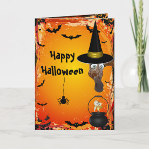 Carte d'Halloween Cute Giraffe Witch & Bird Brew