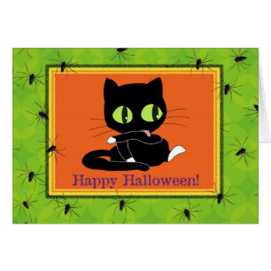 Carte d'Halloween Cute Kitty et Spiders