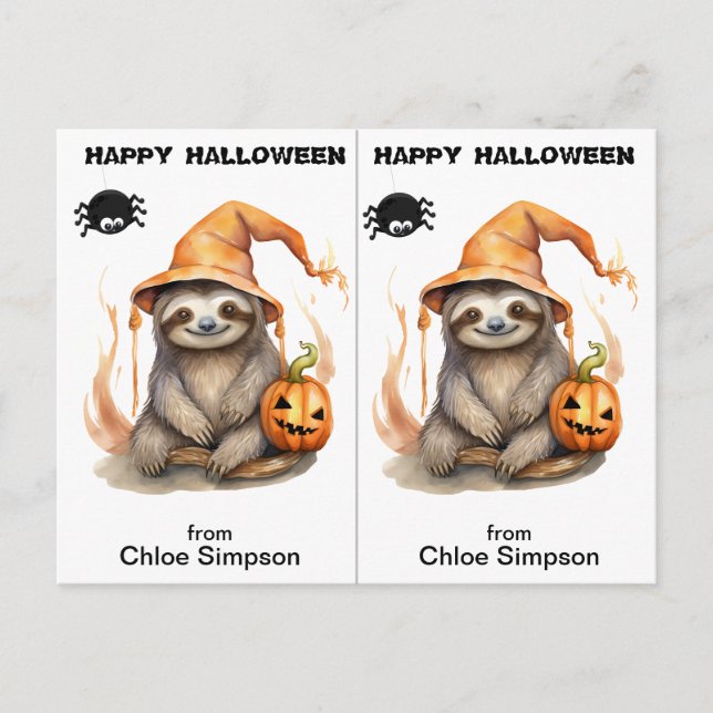 Carte d'Halloween de Sloth Kitty Cat School Party (Devant)