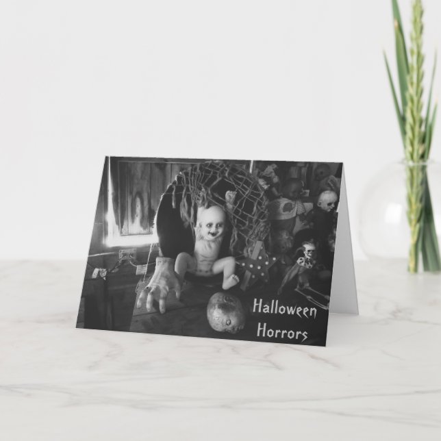 Carte d'Halloween Déplaisante poupée noire et blan (Devant)
