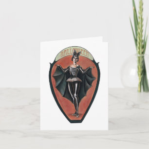 Carte d'Halloween femme squelette Vampire vintage