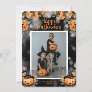 Carte d'Halloween Floral Citrouilles