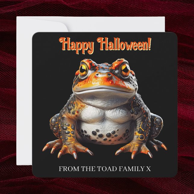 Carte d'Halloween gothique orange et noir crapaud  (Happy Halloween Gothic Witchy Toad Orange Black personalized frameable art card Dark Academia)