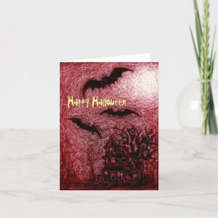 Carte d'Halloween Hauning Maison rouge