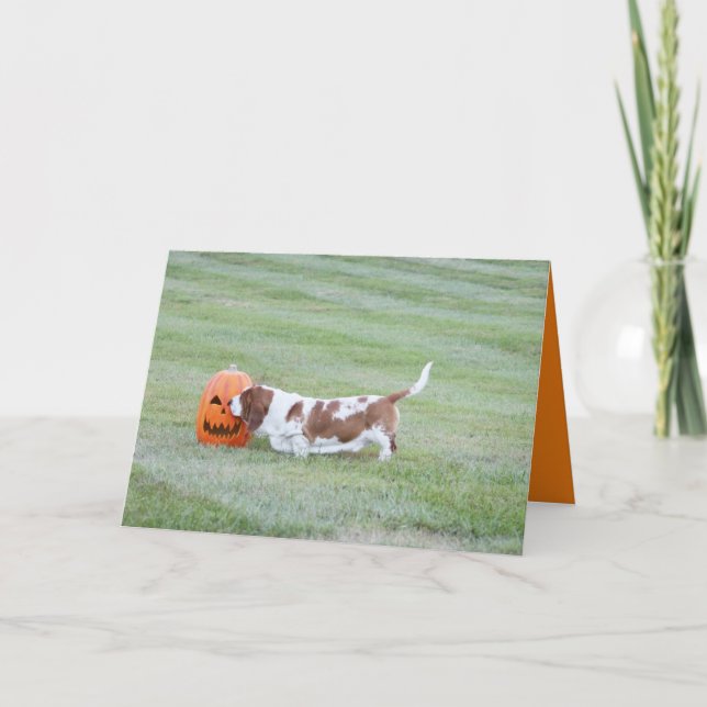 Carte d'Halloween mignonne avec Hound et Citrouill (Devant)