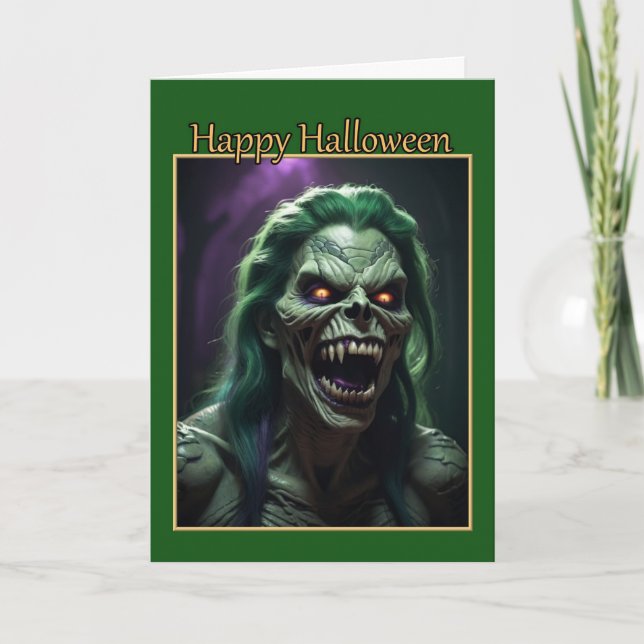 Carte d'Halloween Monstre Serpent Vert (Devant)