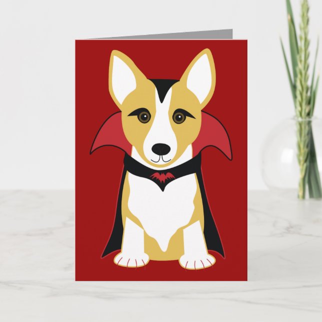 Carte d'Halloween personnalisable Corgi Vampire (Devant)