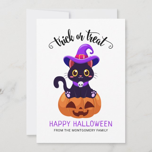 Carte d'Halloween personnalisée Cute Chat Noir (Devant)