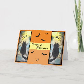 Carte d'Halloween pleine lune chat noir