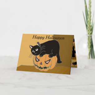Carte d'Halloween pour chat et Citrouille