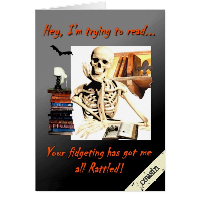 Carte d'Halloween pour Cousin, Humour squelette (Devant)