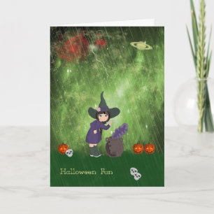 Carte d'Halloween pour enfants avec sorcière et br