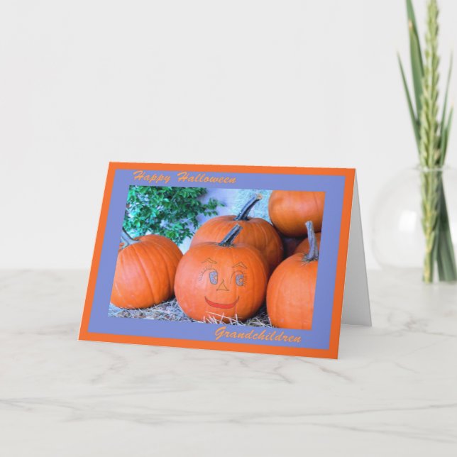 Carte d'Halloween pour petits-enfants, Citrouille  (Devant)