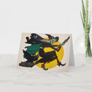 Carte d'Halloween rétro classique sorcière