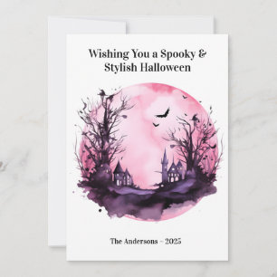Carte d'Halloween rose sombre effrayante