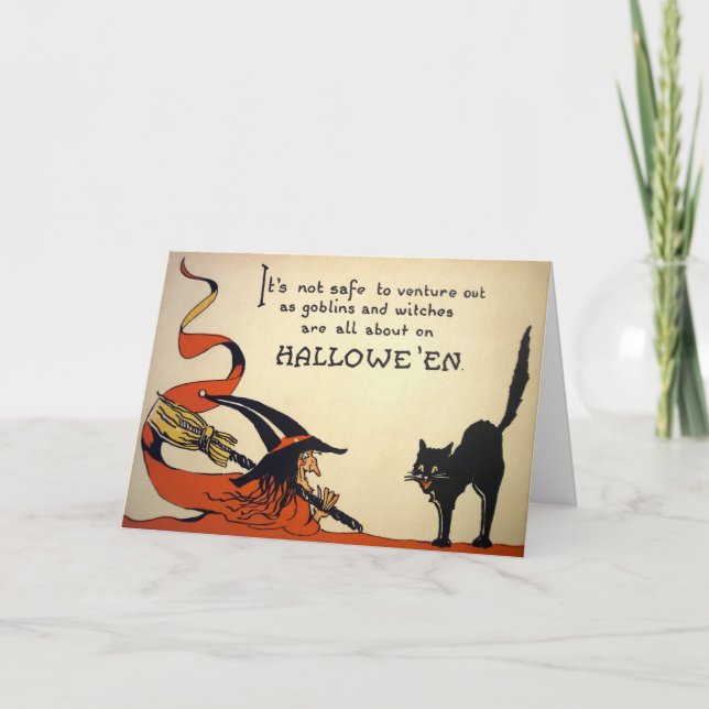 Carte d'Halloween sorcière Déplaisante vintage (Devant)