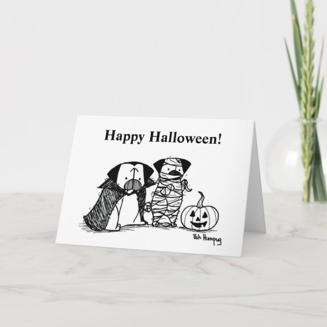 Carte d'Halloween Vampug et Carlin maman (Devant)