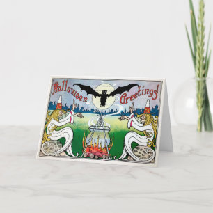 Carte d'Halloween vintage aux sorcières blanches