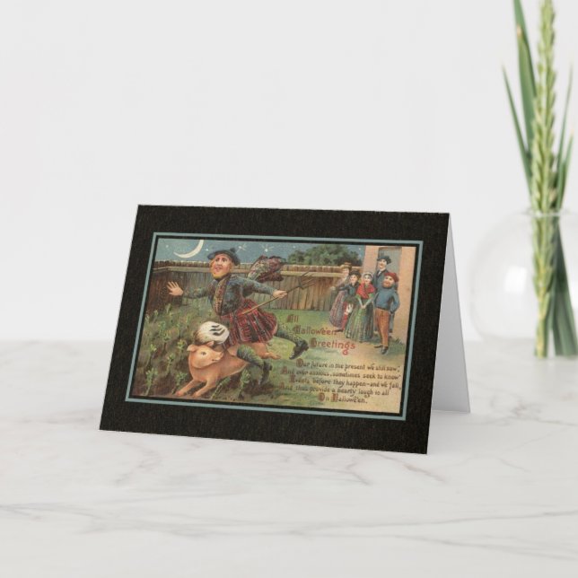 Carte d'Halloween Vintage avec porc (Devant)