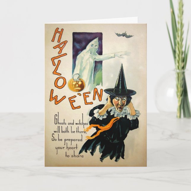 Carte d'Halloween vintage Ghost Witch Poem (Devant)