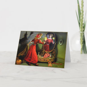 Carte d'Halloween vintage miroir fantôme