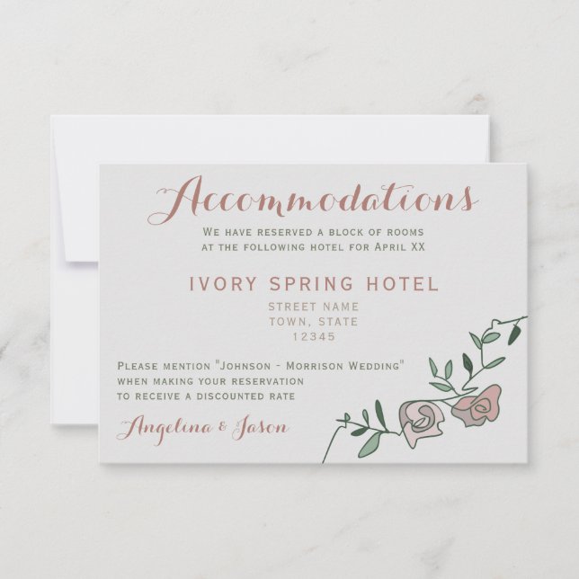 Carte d'hébergement de mariage Floral Dusty Rose (Devant)