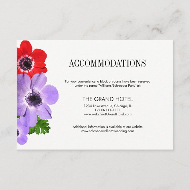 Carte d'hébergement Floral Anemone Aquarelle (Devant)