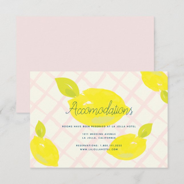 Carte d'hébergement Mariage au citron peint à la m (Devant / Derrière)