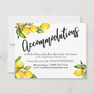 Carte d'hébergement Mariage aux citrons aquarelle
