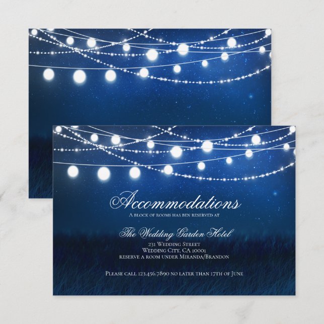 Carte d'hébergement Mariage Blue Night & Lights (Devant / Derrière)