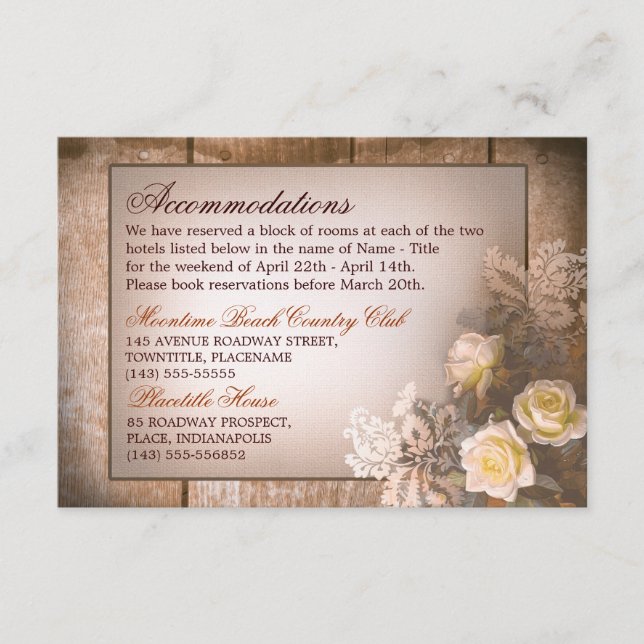 Carte d'hébergement mariage rose vintage (Devant)
