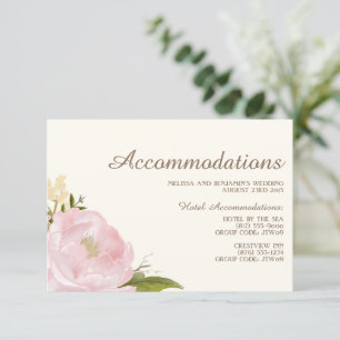 Carte d'hébergement Mariage vintage Pink Peonies