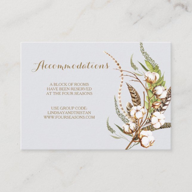 Carte d'hébergement Rustic Cotton Floral Mariage (Devant)