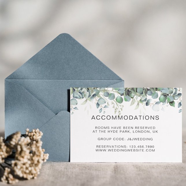 Carte d'hébergement simple Eucalyptus Green Hotel (Simple Eucalyptus Greenery Wedding Party Supplies)