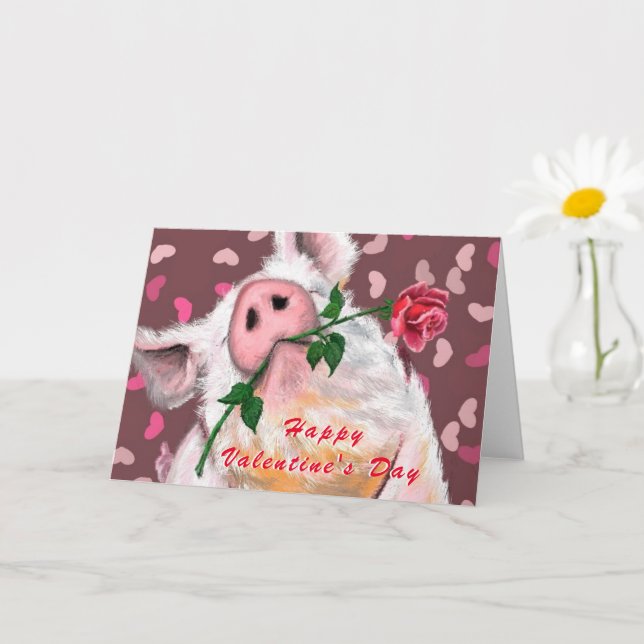 Carte d'Heureuse Sainte-Valentin de porc Gentleman (Petite plante)
