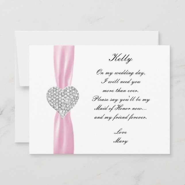 Carte d'honneur Diamond Heart Rose Mariage (Devant)