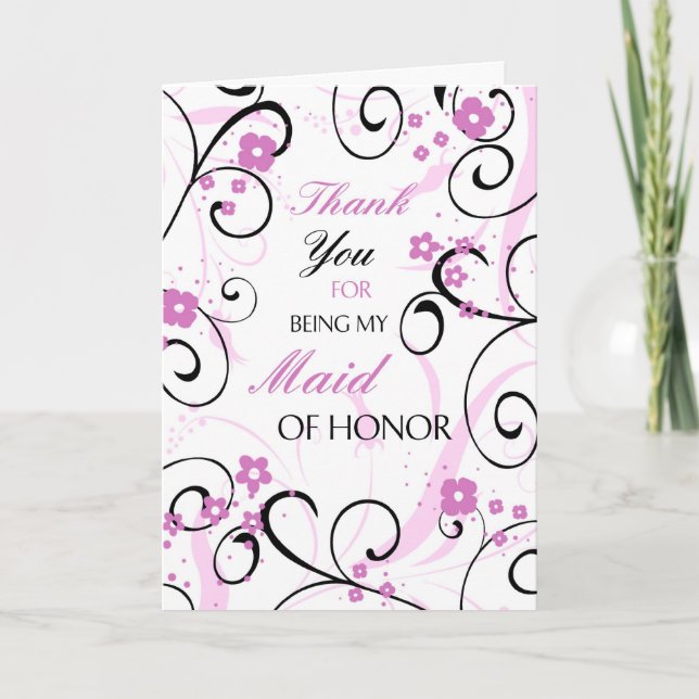 Carte d'honneur en Merci rose et noir (Devant)