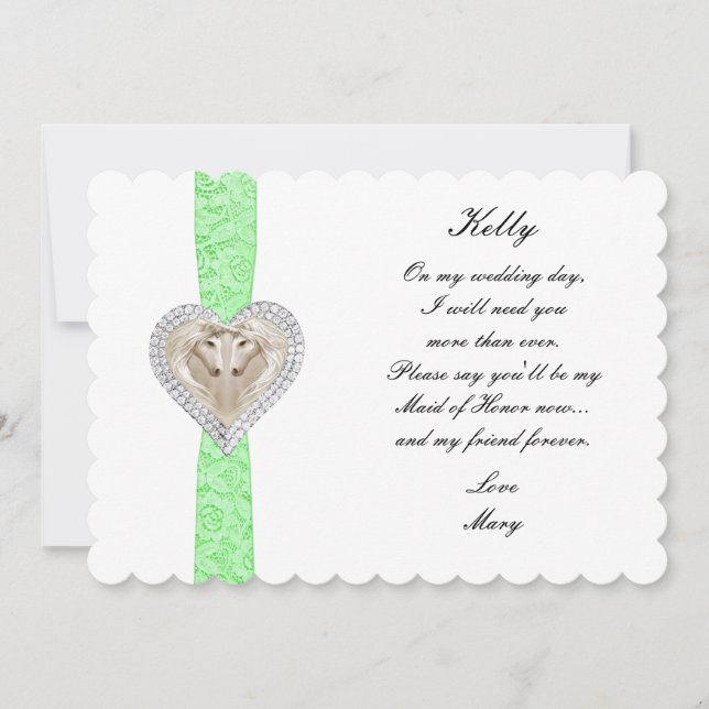 Carte D'Honneur Mariage De Dentelle Verte Unicorn (Devant)