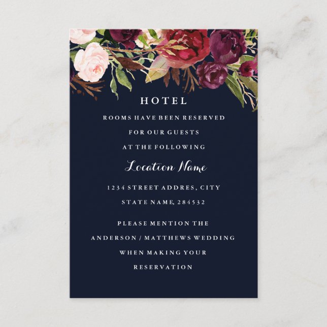 Carte d'hôtel de mariage floral marine Bourgogne a (Devant)