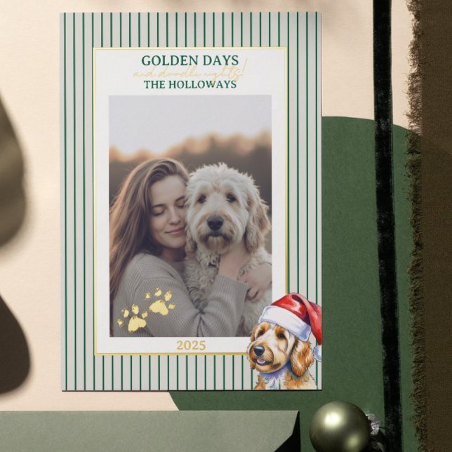 Carte d'huile de canne d'hiver Golden Doodle (Send Paw-liday Greetings with this Holiday Pun Watercolor Golden Doodle Foil Card! )
